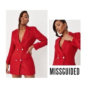 Missguided Red Double-Breasted Tweed Dress Blazer